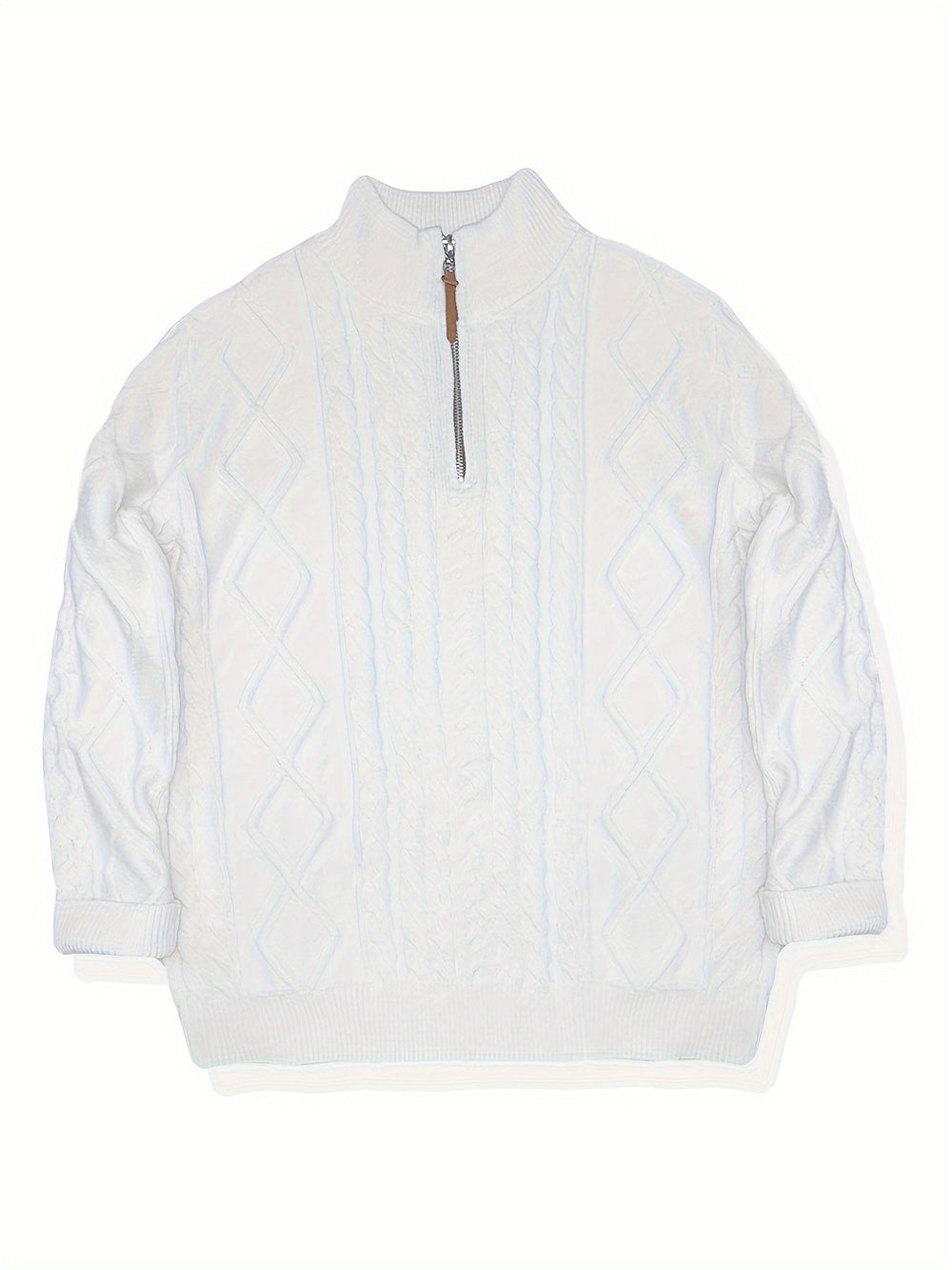 Halvorn | Men's Cable Knit Half-Zip Sweater - White - Image 2