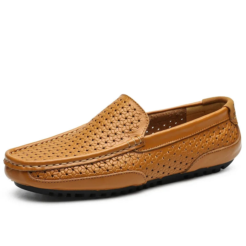 Halvrick | Men's Woven Slip-On Leather Loafer - Camel - Image 2