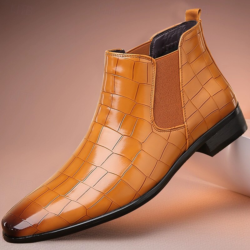 Harwick | Men's Chelsea Boots Croc-Embossed - Camel - Image 1