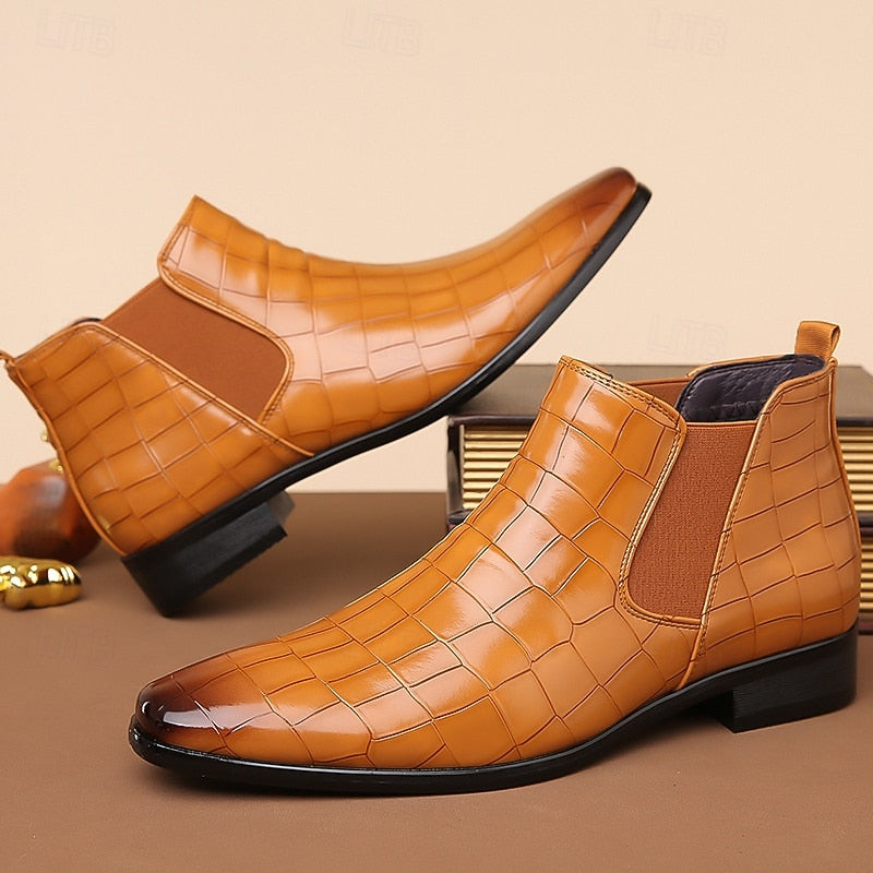Harwick | Men's Chelsea Boots Croc-Embossed - Camel - Image 2
