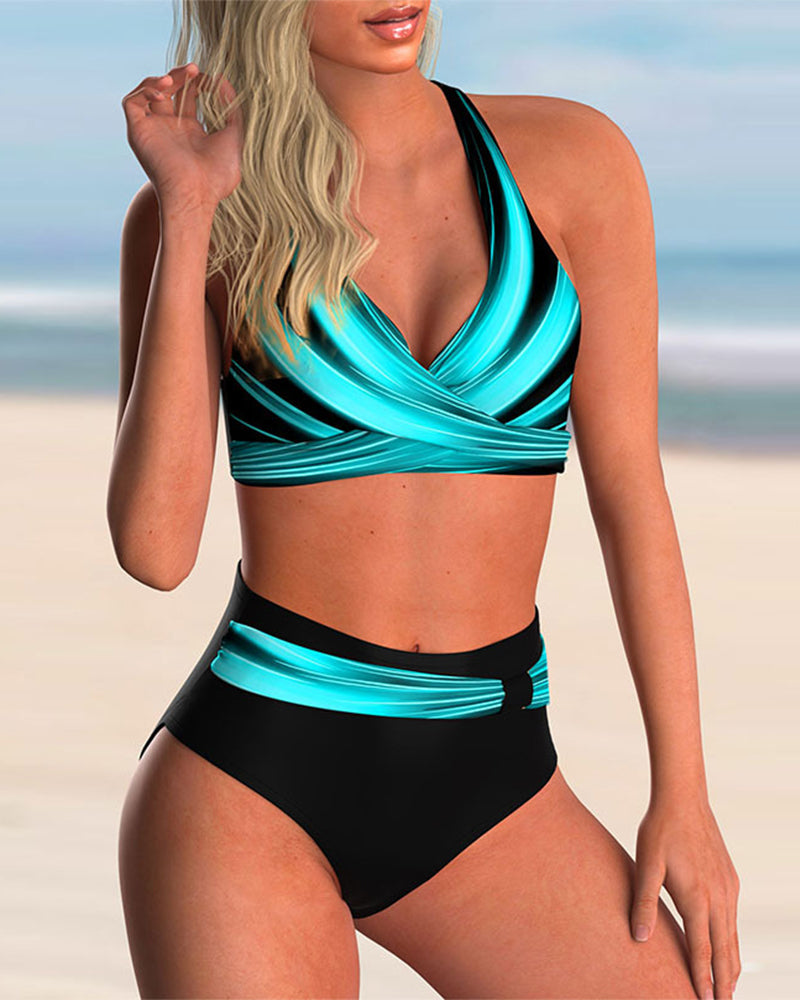 Hermione | Women's Halter Neck Printed Bikini Set - Teal - Image 2