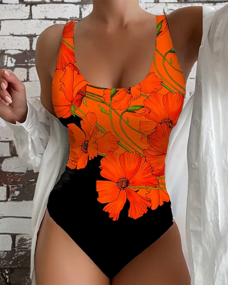Hibiscus | Women's Floral V-Neck One Piece Swimsuit - Image 1