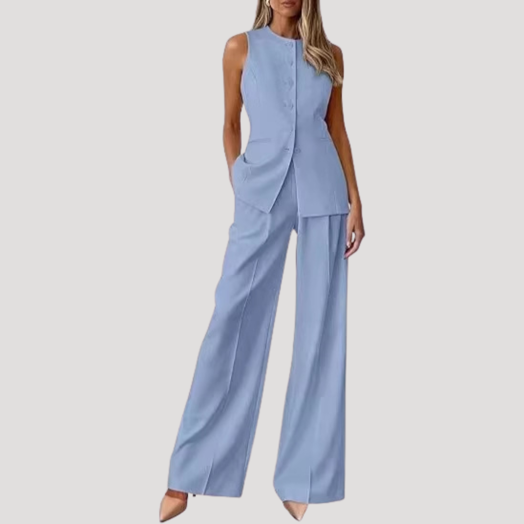 Imara | Women's Sleeveless Tailored Two Piece Suit Set - Powder Blue - Image 1