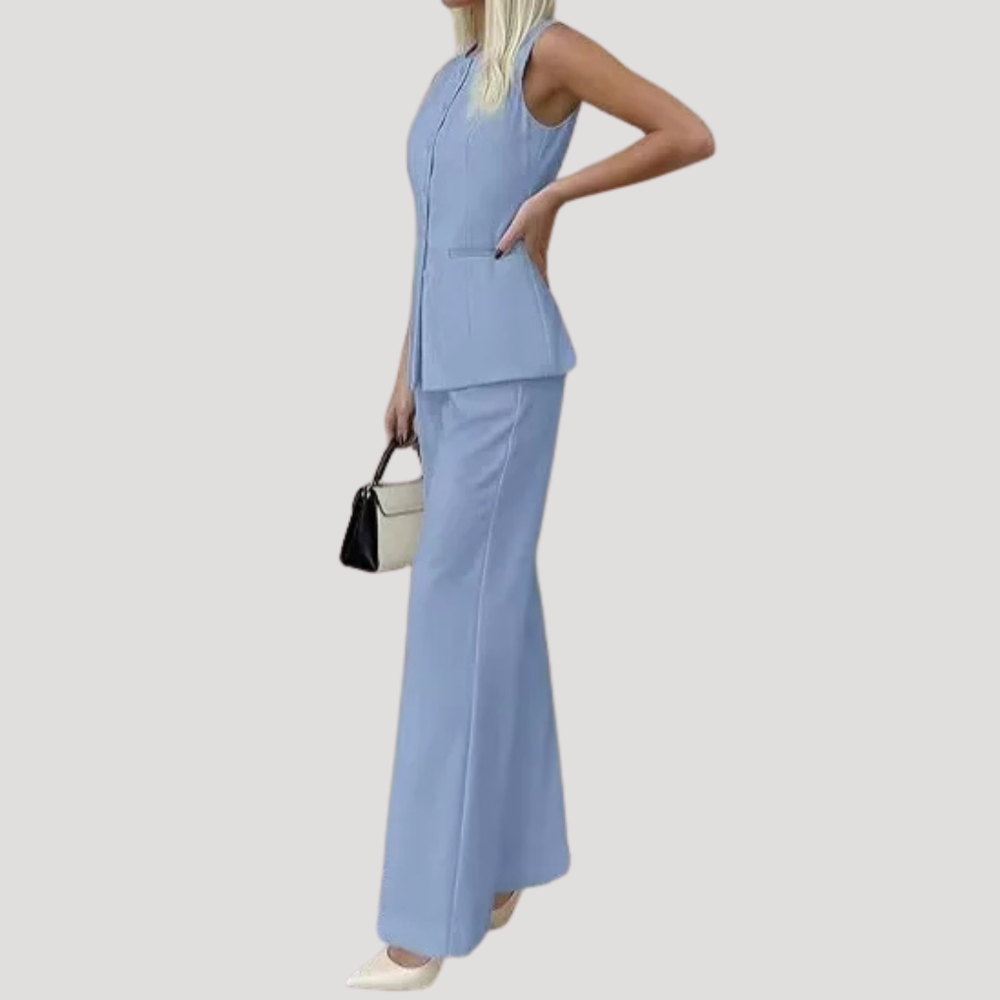Imara | Women's Sleeveless Tailored Two Piece Suit Set - Powder Blue - Image 2