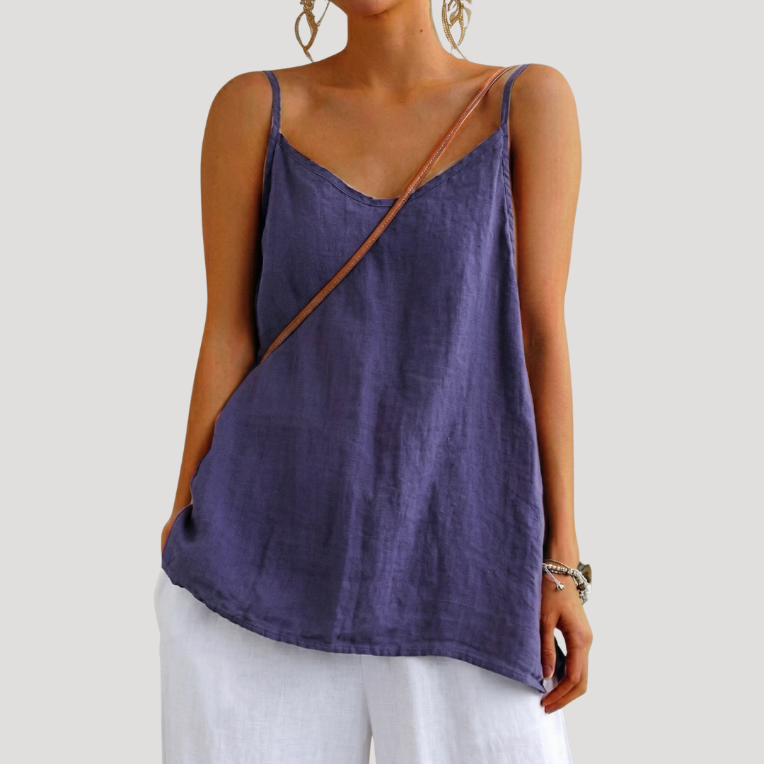 Imara | Women's V-Neck Spaghetti Strap Flowy Cami Top - Purple - Image 1