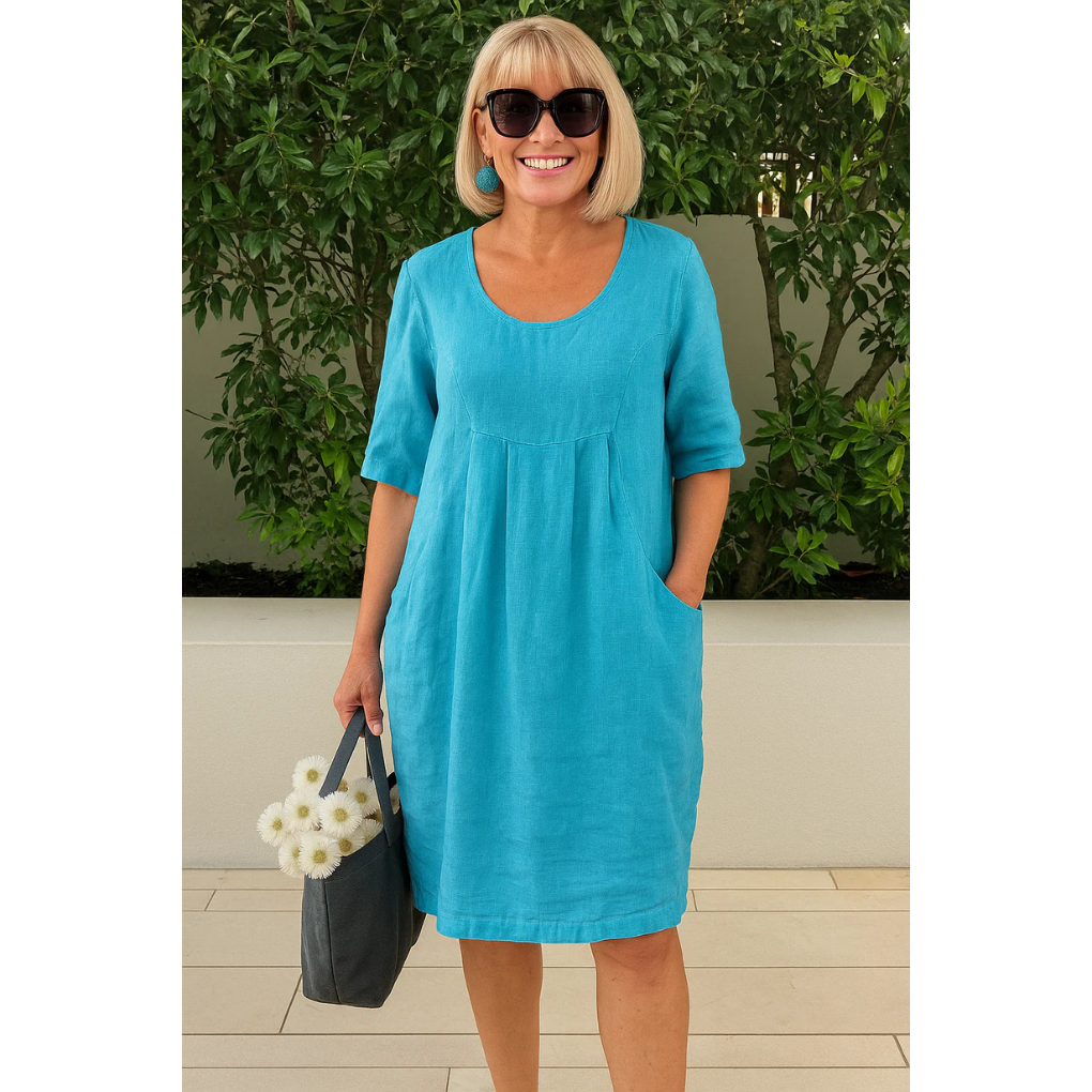 Imogene | Women's Round Neck 3/4 Sleeve Midi Dress - Image 1