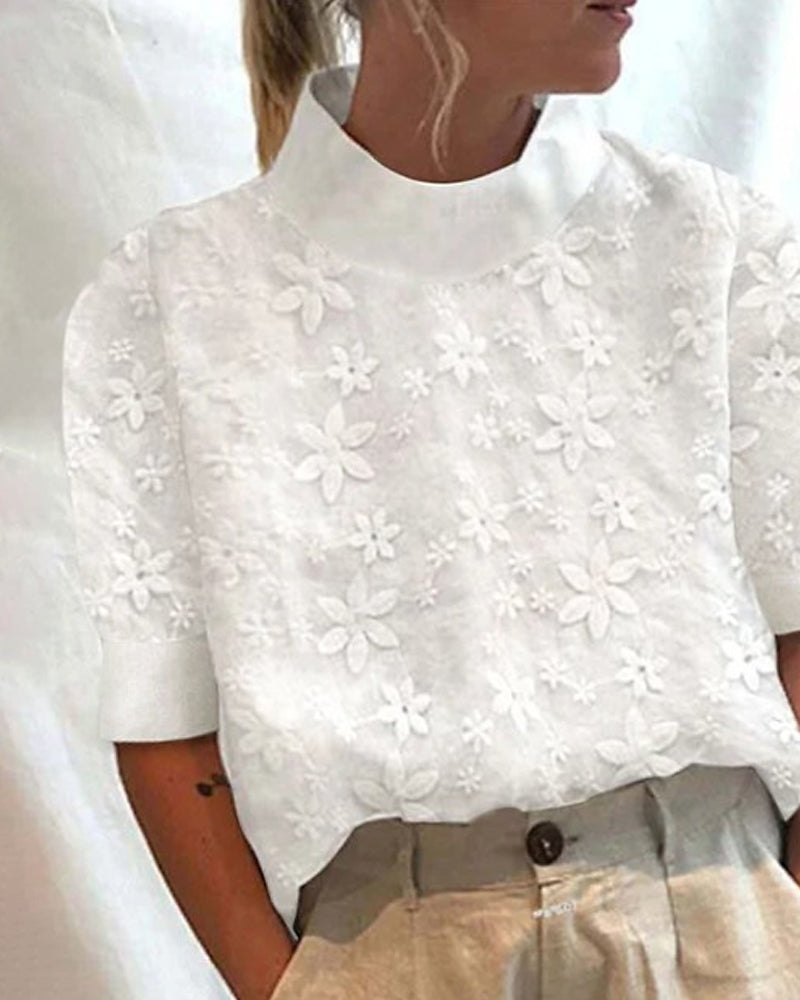Isabelle | Women's Embroidered Short Sleeve Blouse - White - Image 1