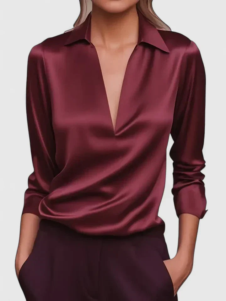 Isadora | Women's Collared Long Sleeve Blouse - White - Image 2