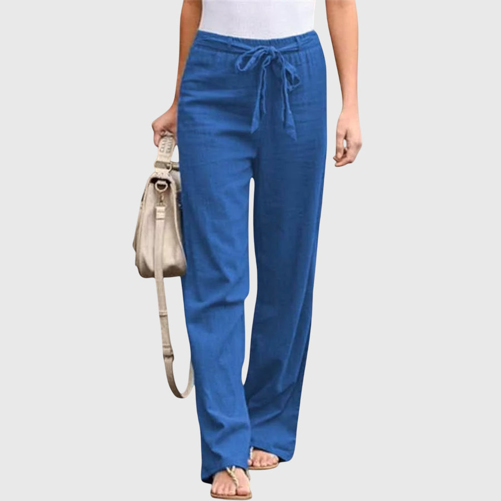 Isadora | Women's Tie Waist Wide Leg Pants - Cream - Image 2