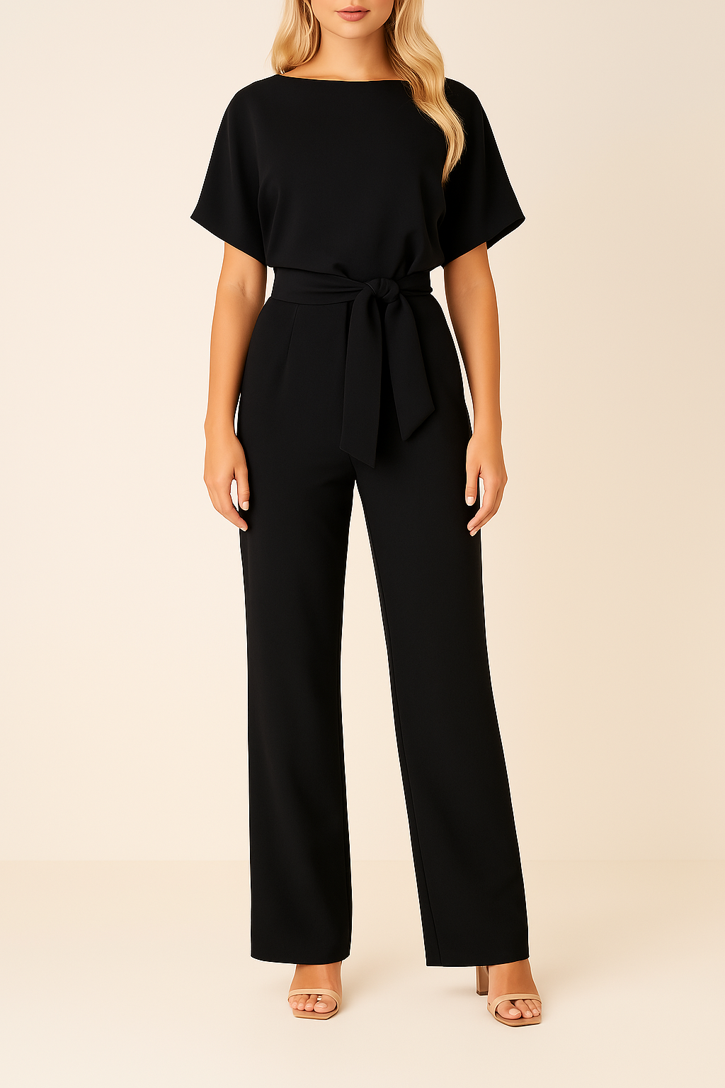 Isolde | Women's Boat Neck Belted Wide Leg Jumpsuit - Image 1