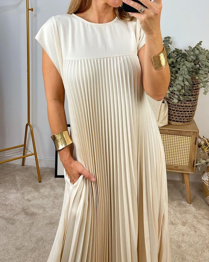 Isolde | Women's Pleated Short Sleeve Maxi Dress - Image 1