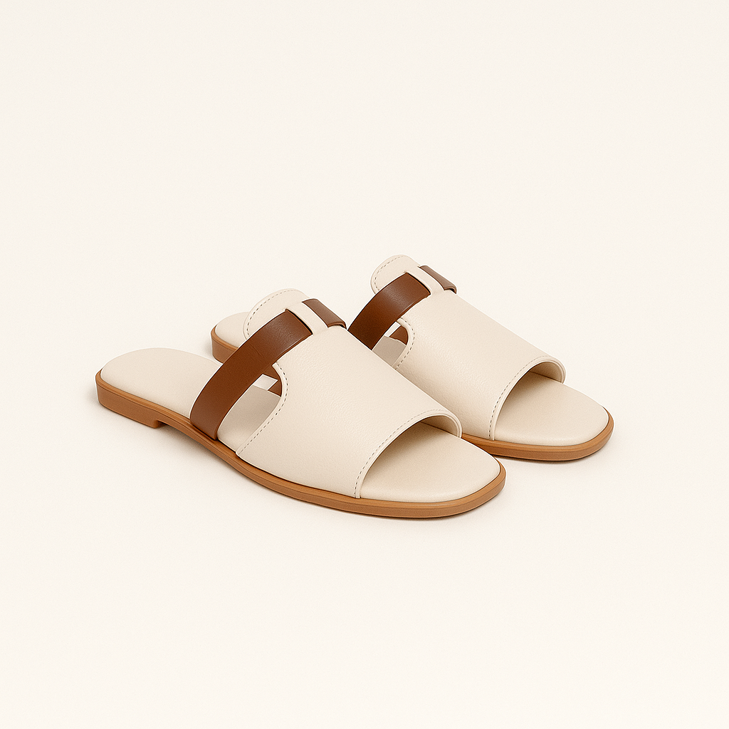 Isolde | Women's Two Strap Slip-On Sandals - Beige - Image 1
