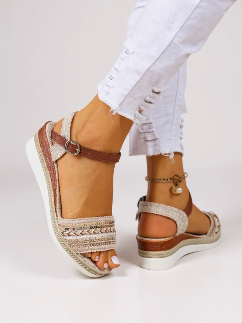 Jasmine | Women's Beaded Wedge Sandals - Image 1