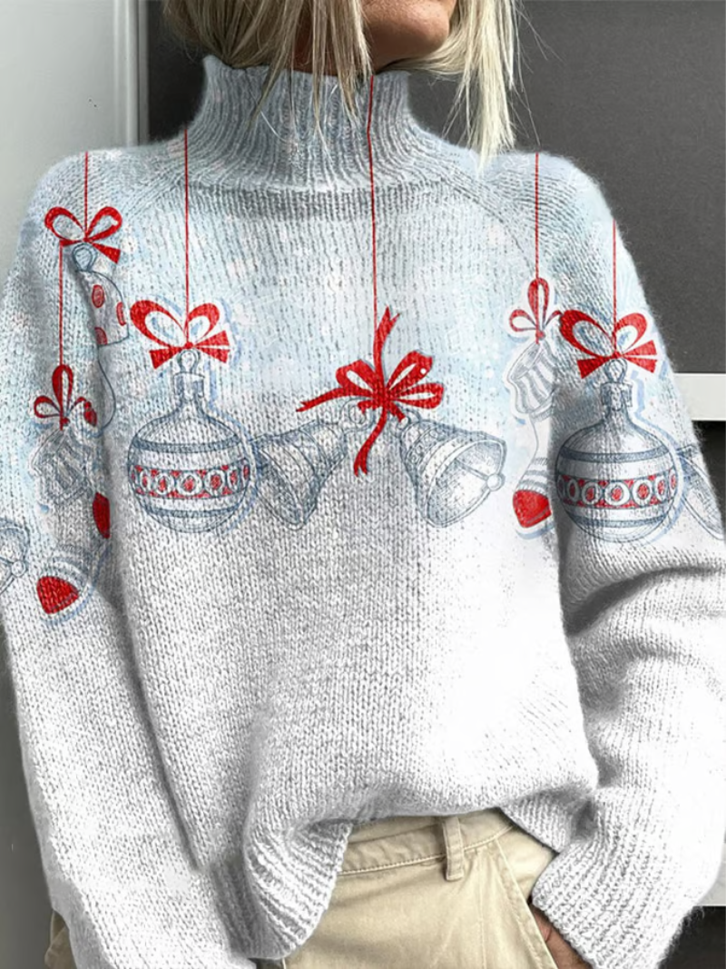 Junea | Women's Mock Neck Holiday Christmas Sweater - Grey - Image 1