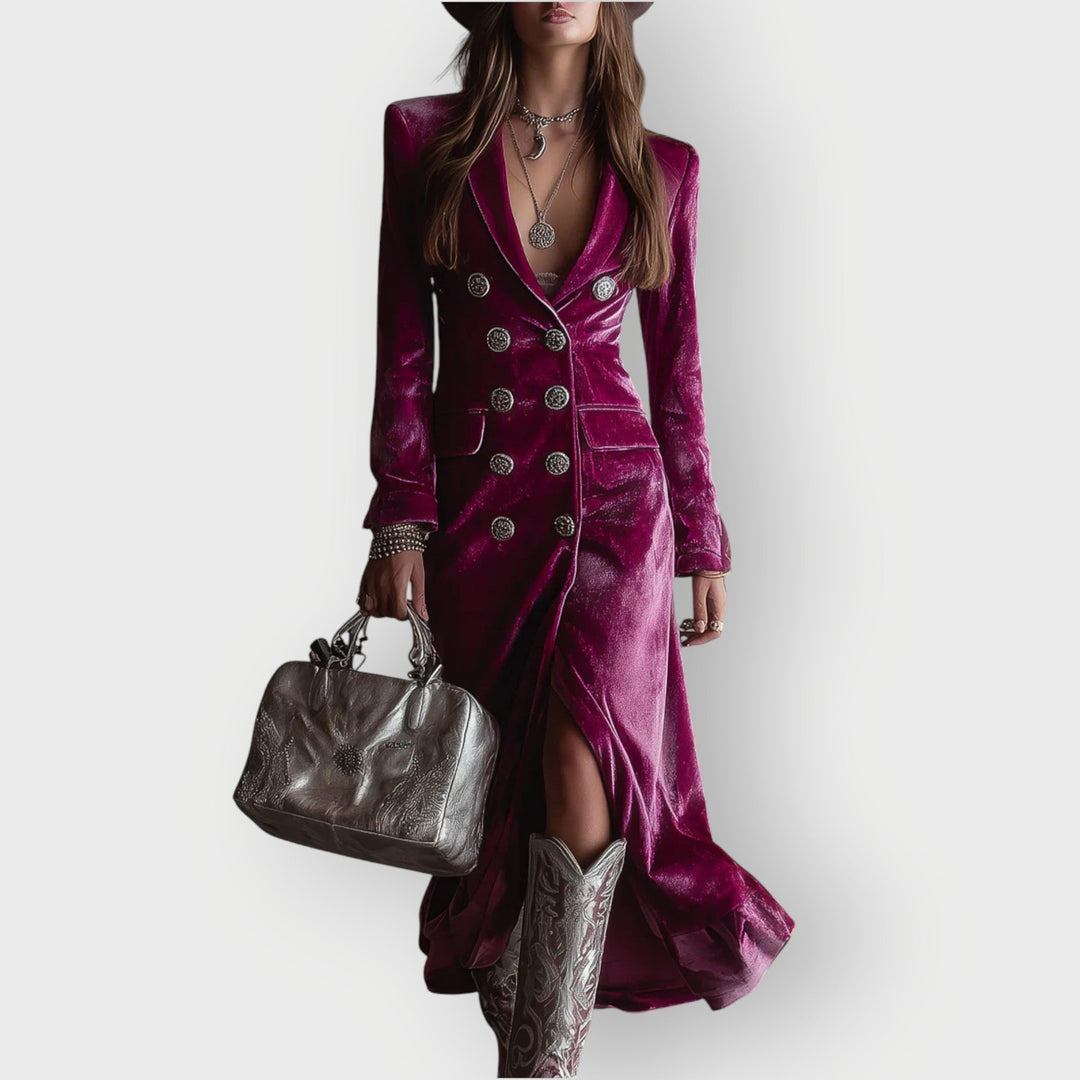 Junessa | Women's Double Breasted Blazer Maxi Dress - Purple - Image 1