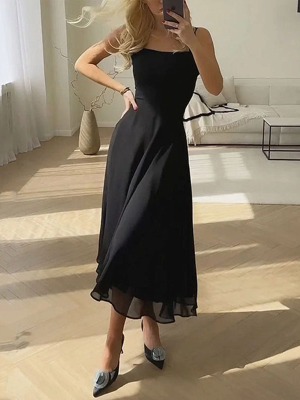 Juno | Women's Square Neck Sleeveless A-Line Midi Dress - Image 2