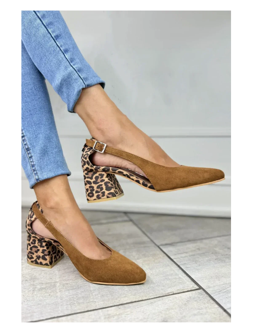 Kiana | Women's Leopard Print Slingback Heels - Brown - Image 1