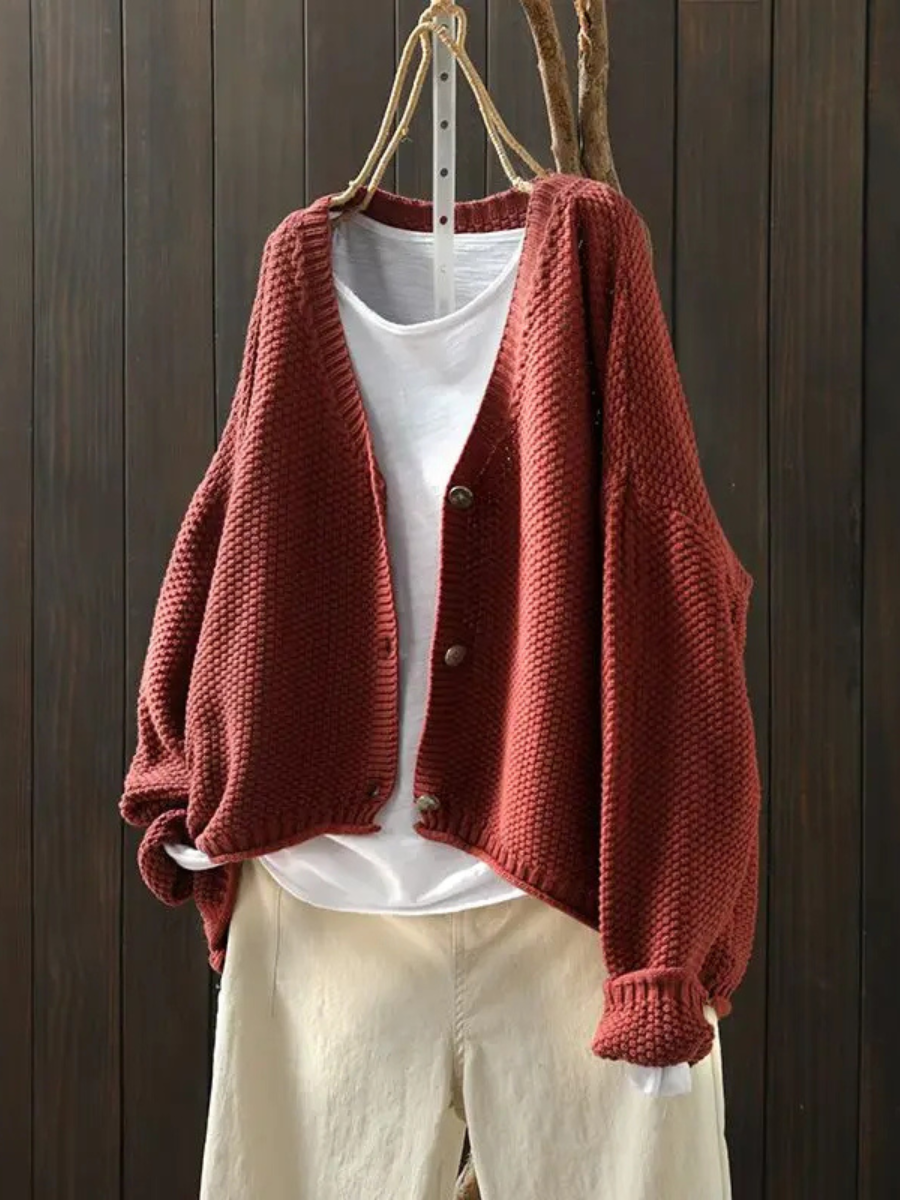Laverne | Women's Relaxed Fit Knit Cardigan - Red - Image 1