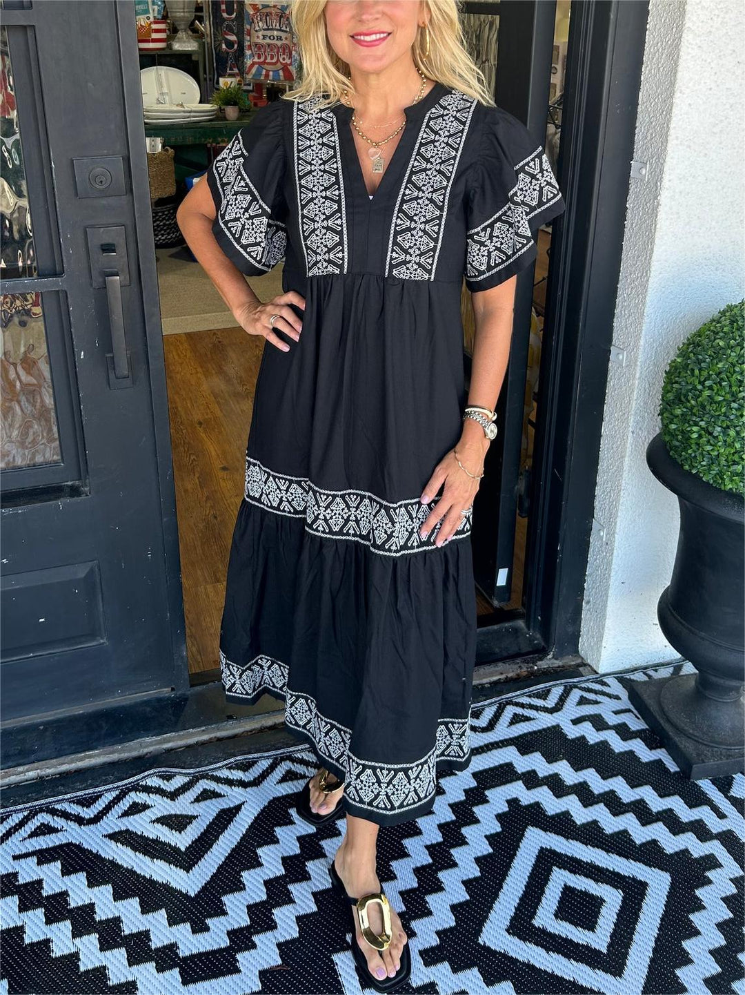 Lavinia | Women's Embroidered V-Neck Maxi Dress - Image 1
