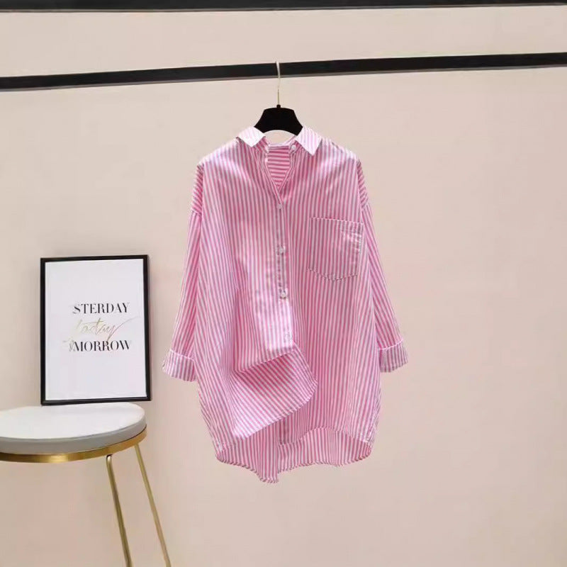 Lavinia | Women's Striped Oversized Long Sleeve Shirt - Striped - Image 2