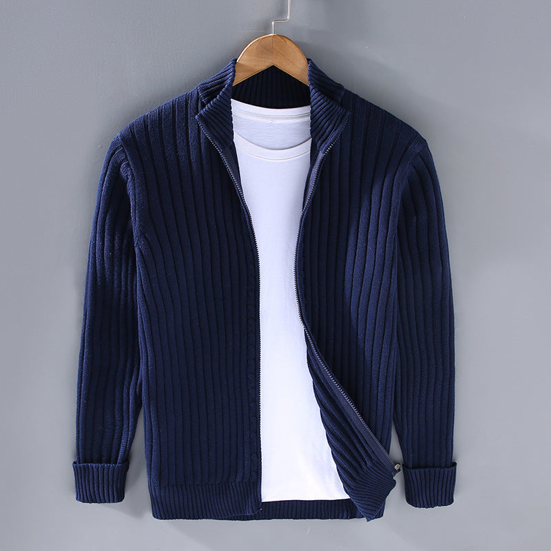 Lennox | Men's Zip-Up Ribbed Knit Cardigan - Navy - Image 1