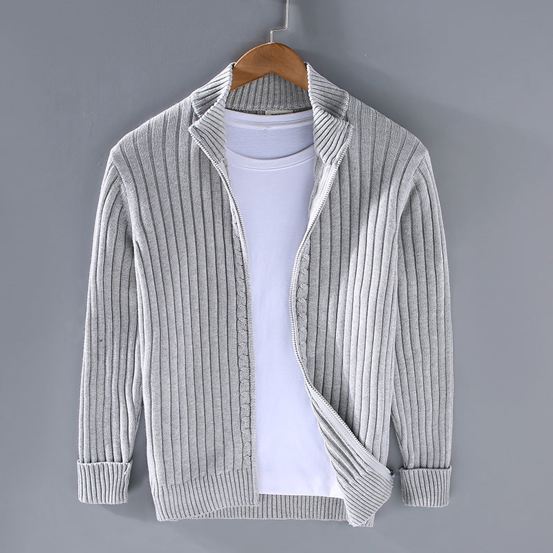 Lennox | Men's Zip-Up Ribbed Knit Cardigan - Navy - Image 2