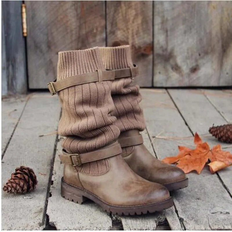 Linnea | Women's Slouch Knit Winter Boots - Taupe - Image 1