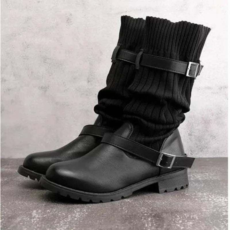 Linnea | Women's Slouch Knit Winter Boots - Taupe - Image 2