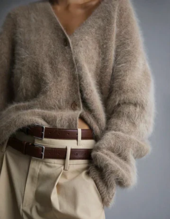 Linneth | Women's Fuzzy Cardigan Sweater - Taupe - Image 1