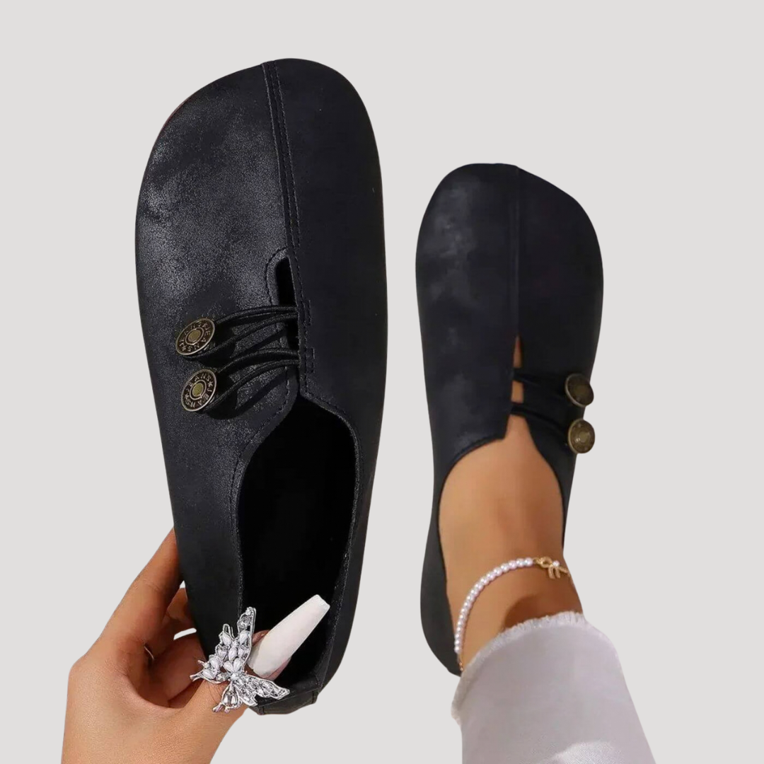 Liora | Women's Slip-On Flat Shoes Button Detail - Black - Image 1