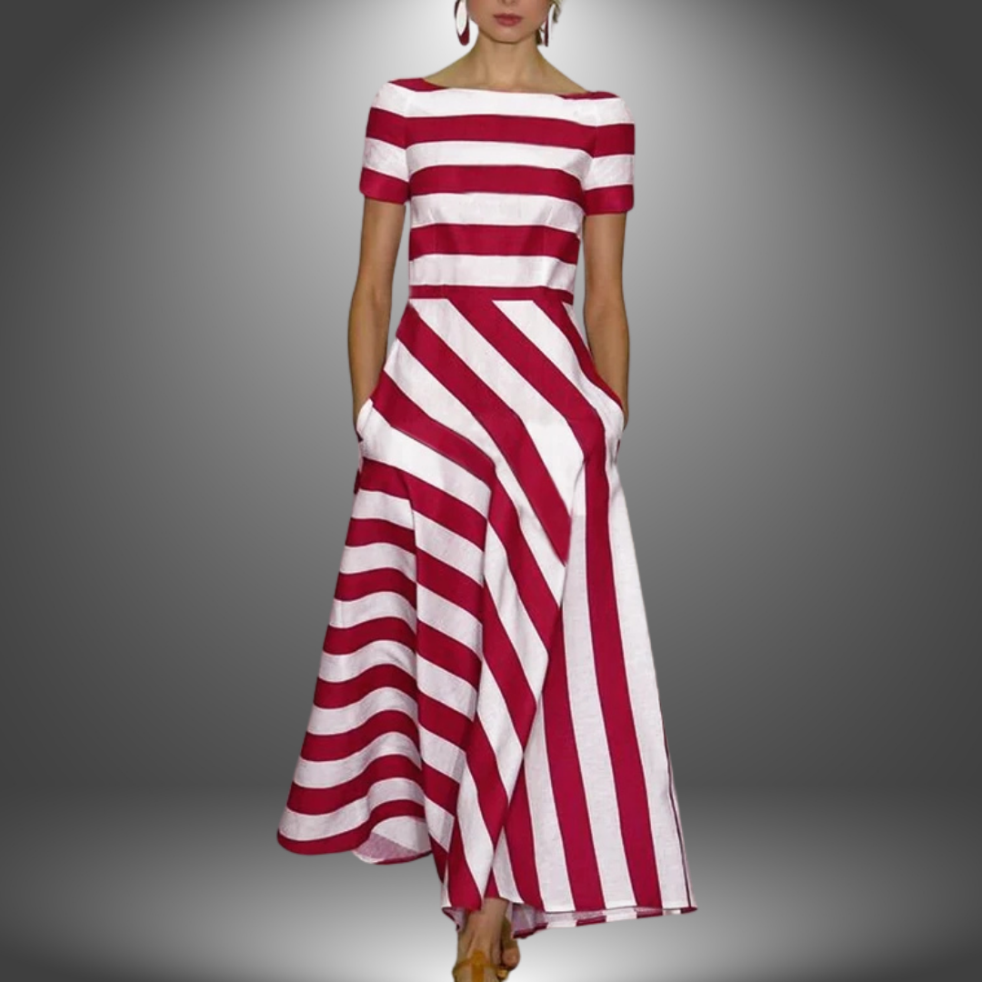 Lorelai | Women's Striped Short Sleeve Maxi Dress - Image 1
