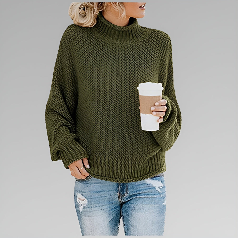 Lorelei | Women's Chunky Knit Mock Neck Sweater - Orange - Image 2