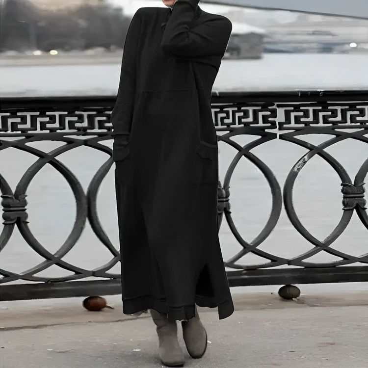 Lorvaine | Women's Knit Maxi Dress Long Sleeve - Grey - Image 2