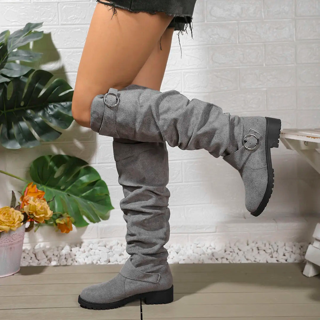 Lorvaine | Women's Slouchy Knee-High Boots - Grey - Image 1