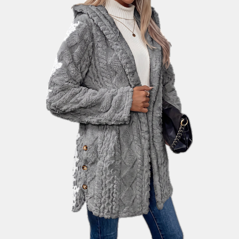 Lorvelle | Women's Hooded Fleece Cardigan - Cream - Image 2