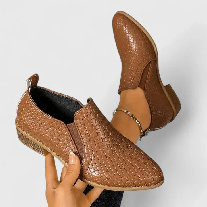 Lorwen | Women's Woven Ankle Boots Block Heel - Brown - Image 1