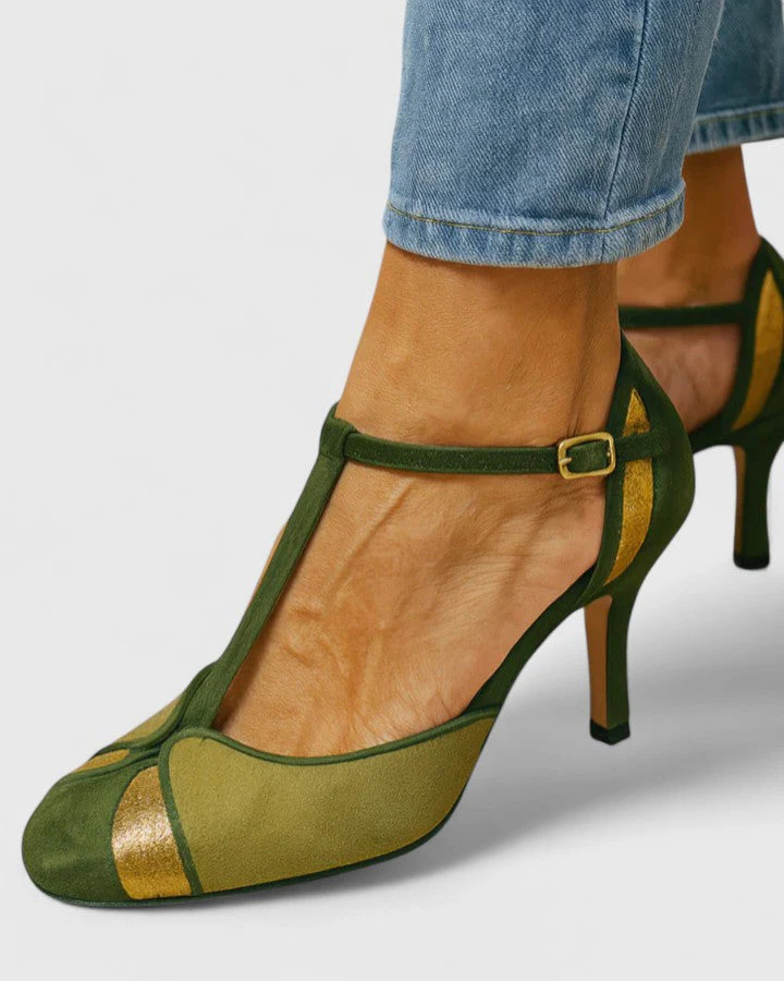 Lovina | Women's T-Bar Ankle Strap Stiletto Heel - Green - Image 1