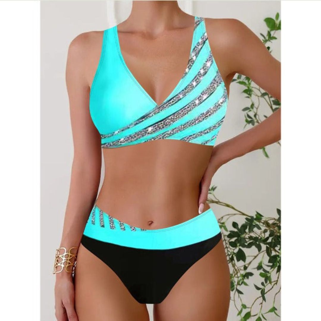 Lydia | Women's Printed V-Neck Bikini Set - Image 1
