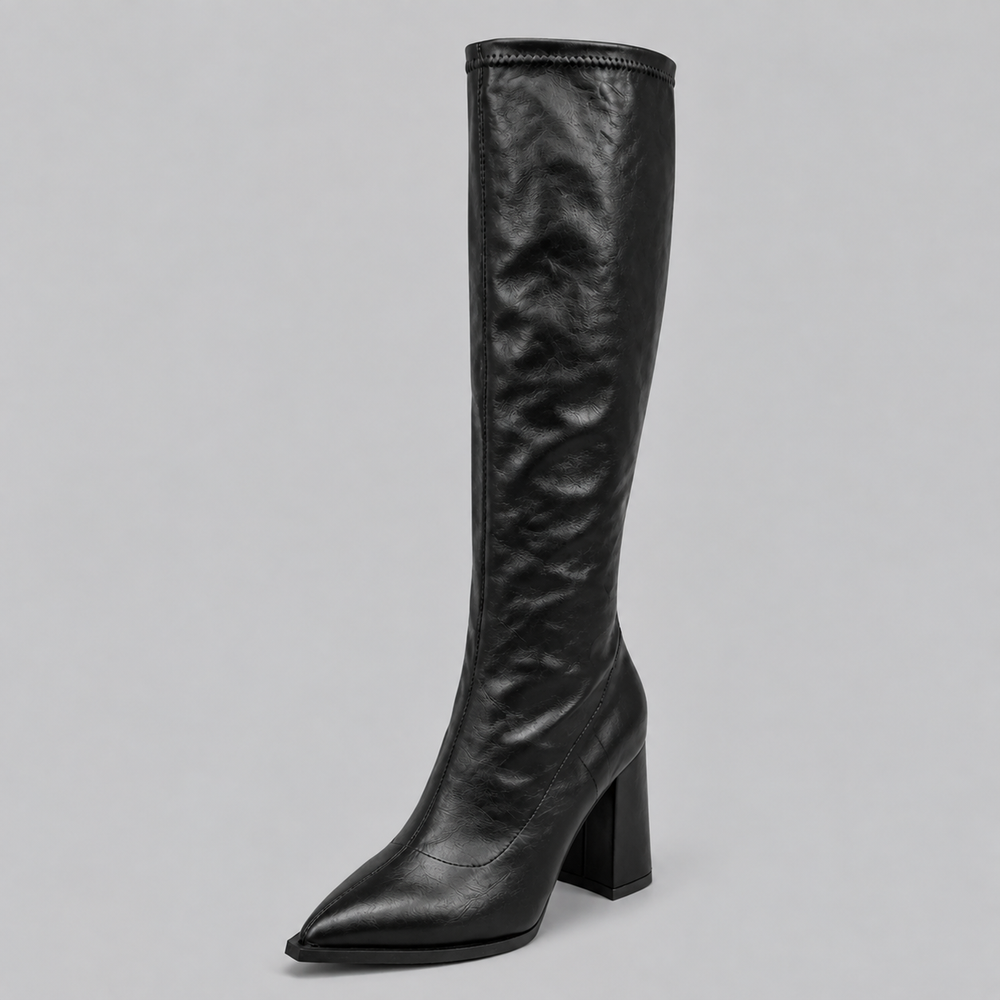 Lyndora | Women's Knee-High Boots Pointed Toe - Black - Image 2