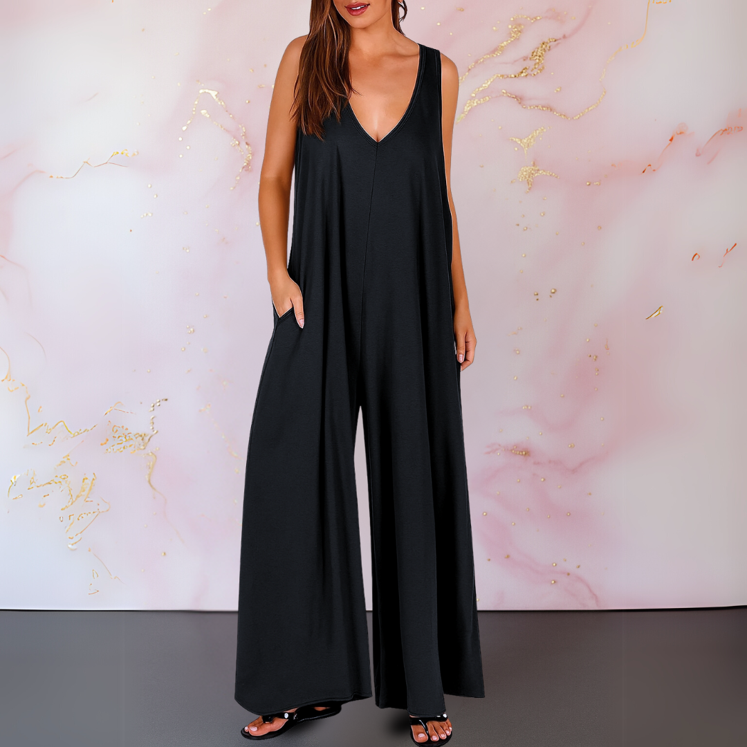 Lyraleth | Women's V-Neck Sleeveless Wide Leg Jumpsuit - Image 1