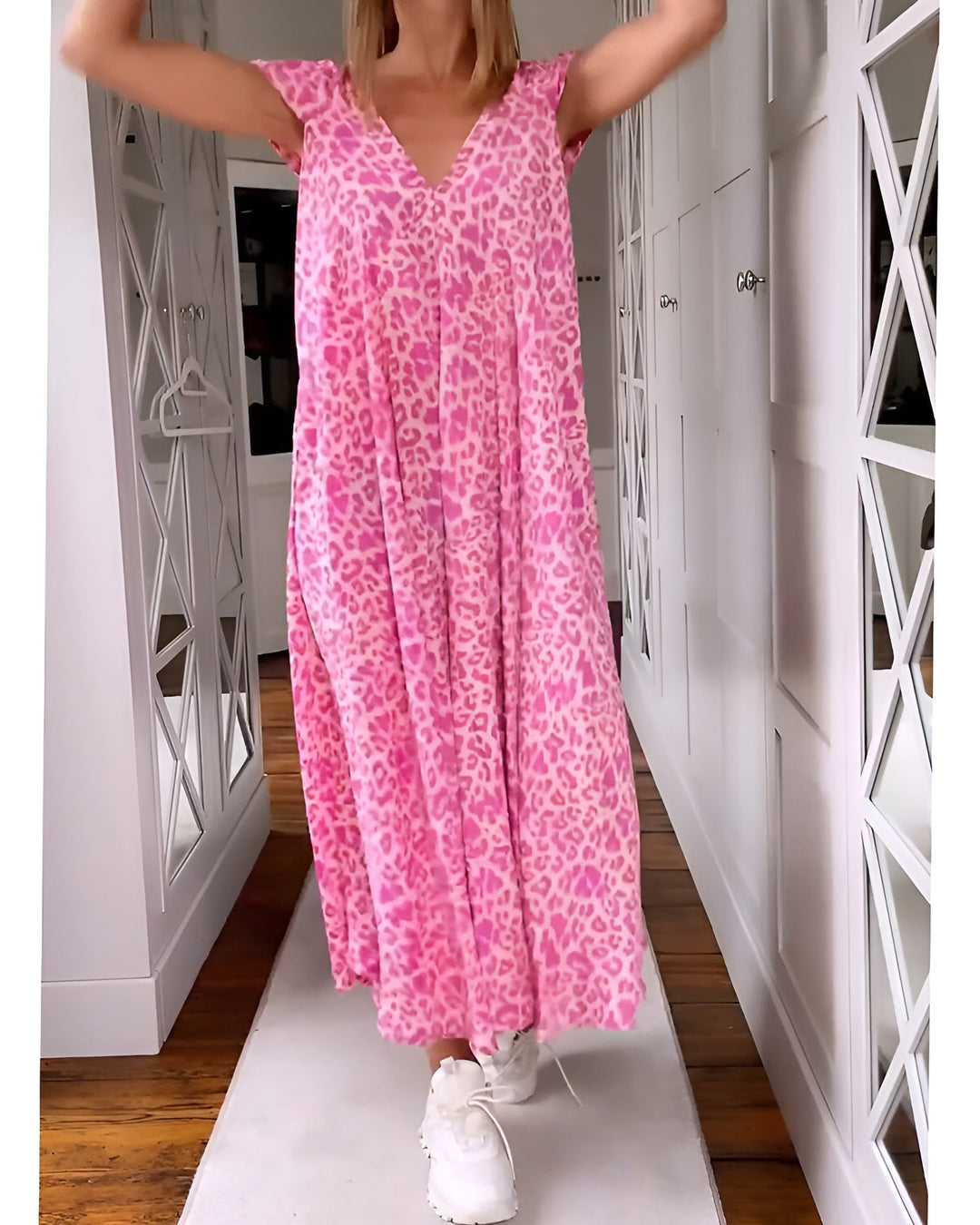 Lyralice | Women's Leopard Print V Neck Maxi Dress - Image 1