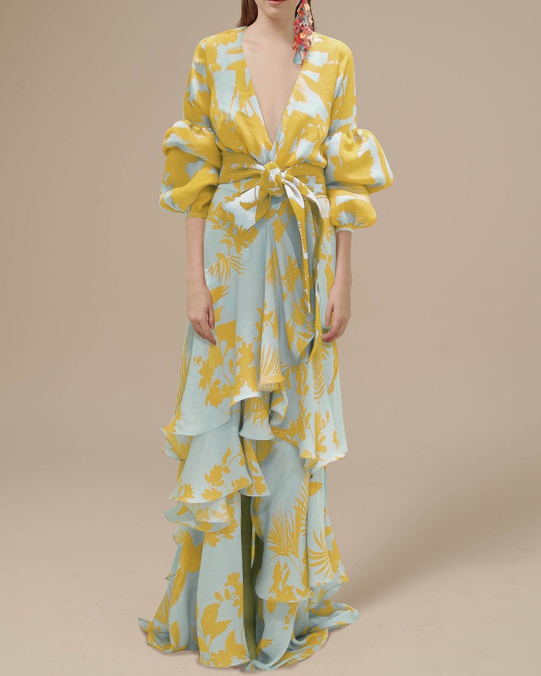 Lysanne | Women's Floral Wrap Puff Sleeve Maxi Dress - Floral - Image 1
