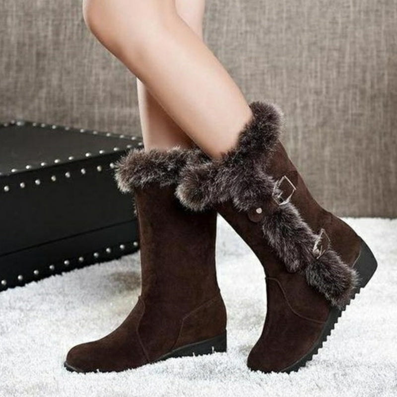 Lyvette | Women's Winter Boots Mid-Calf Fur Trim - Dark Brown - Image 1