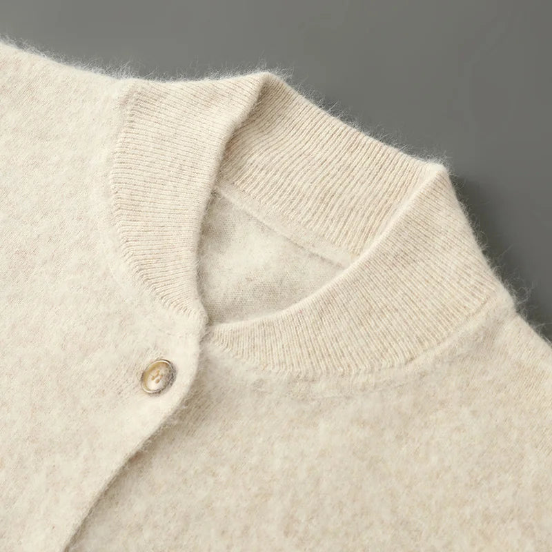Lyvorn | Women's Crew Neck Button Cardigan - Cream - Image 2