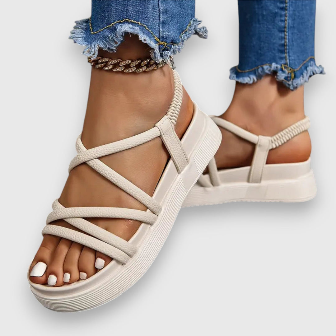 Mabel | Women's Strappy Platform Sandals - Beige - Image 1