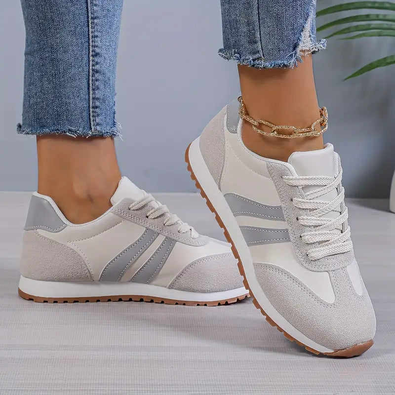 Maeva | Women's Retro Lace-Up Casual Sneakers - Light Grey - Image 1