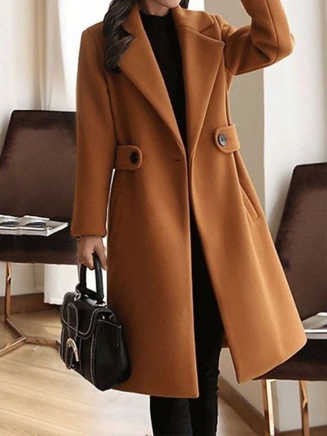 Maevyn | Women's Long Wool Coat Camel Overcoat - Camel - Image 1