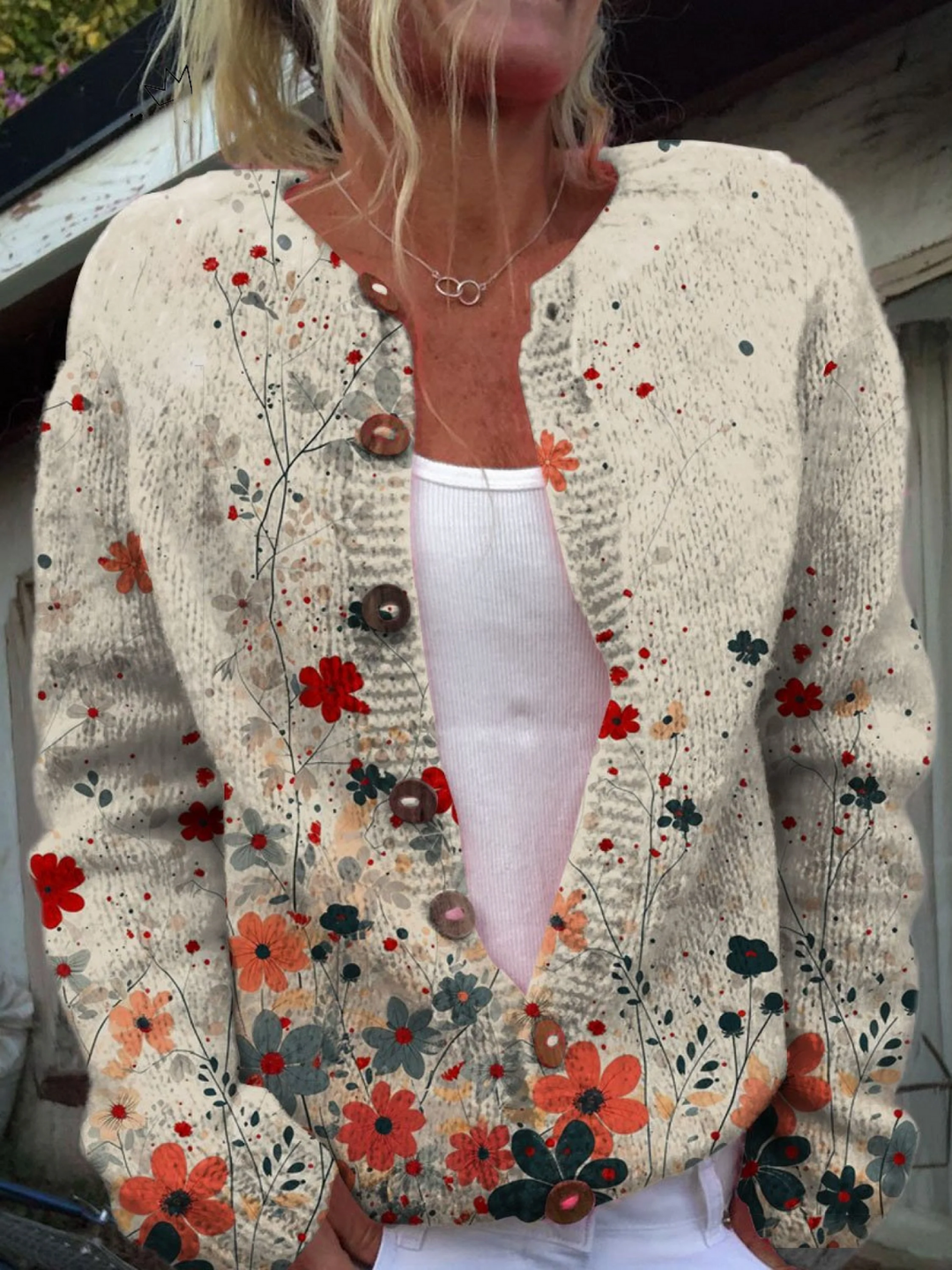 Maewyn | Women's Floral Print Open-Front Cardigan - Cream - Image 1