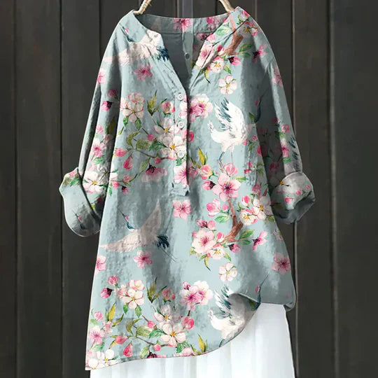 Magnolia | Women's Floral V-Neck Long Sleeve Tunic - Image 1