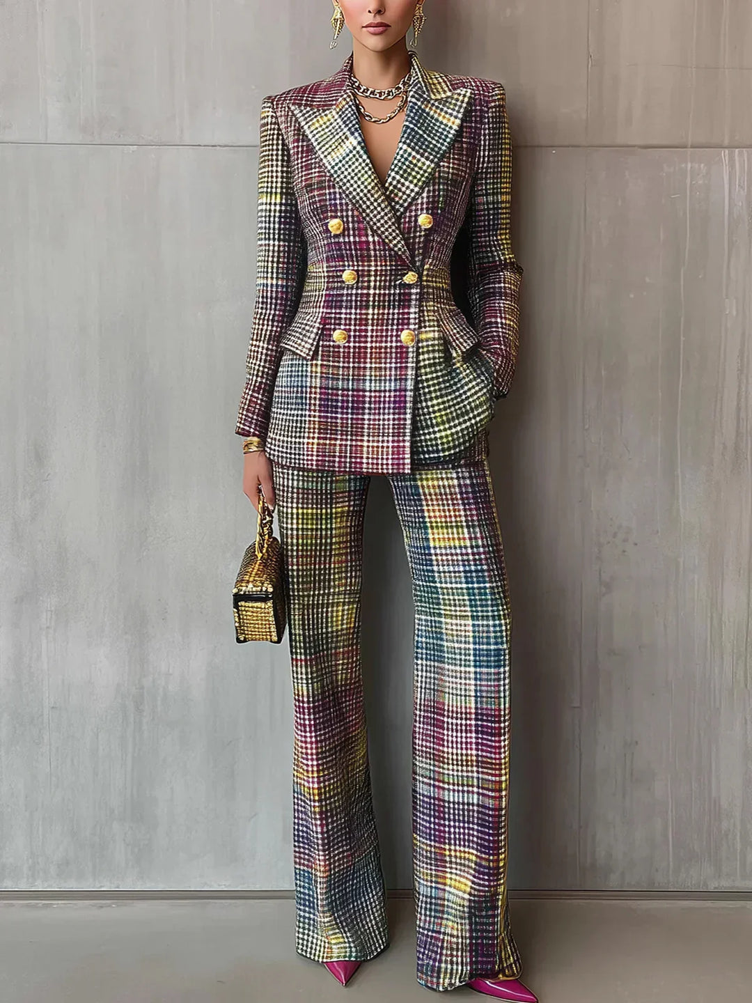 Margot | Women's Plaid Double Breasted Blazer Pant Set - Image 1